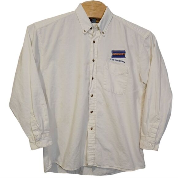 Blockbusters Loss Prevention VTG White Long Sleeve Button Up‎ Shirt Large/FLAW - Picture 2 of 13